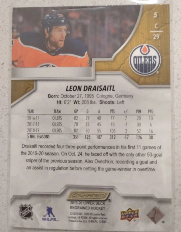 Leon Draisaitl Oilers Upper Deck Engrained Hockey Card🥕 - photo 2