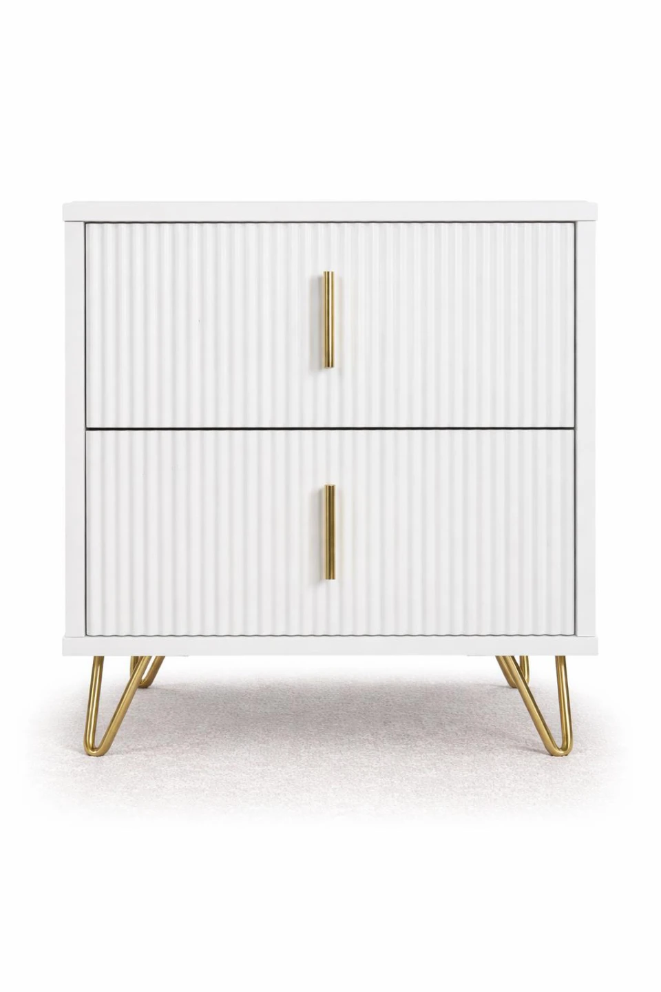 White 2-Drawer Nightstand with Gold Legs