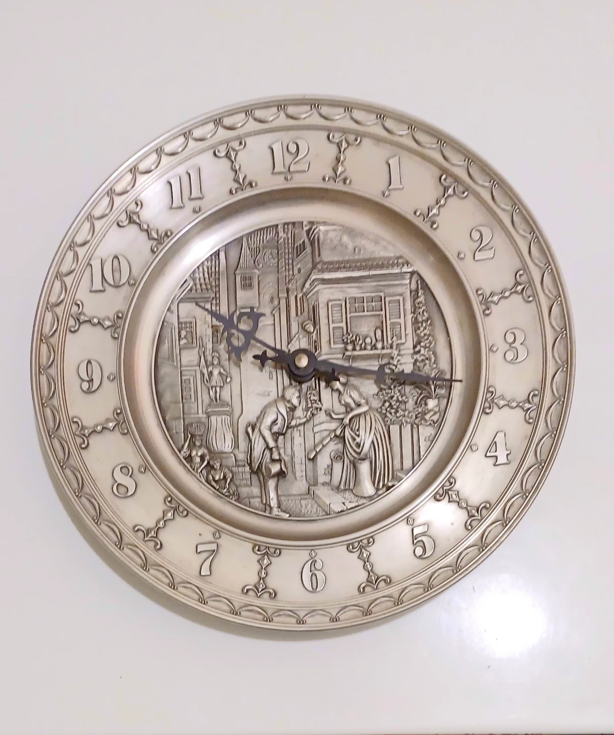 Vtg German Pewter Wall Clock