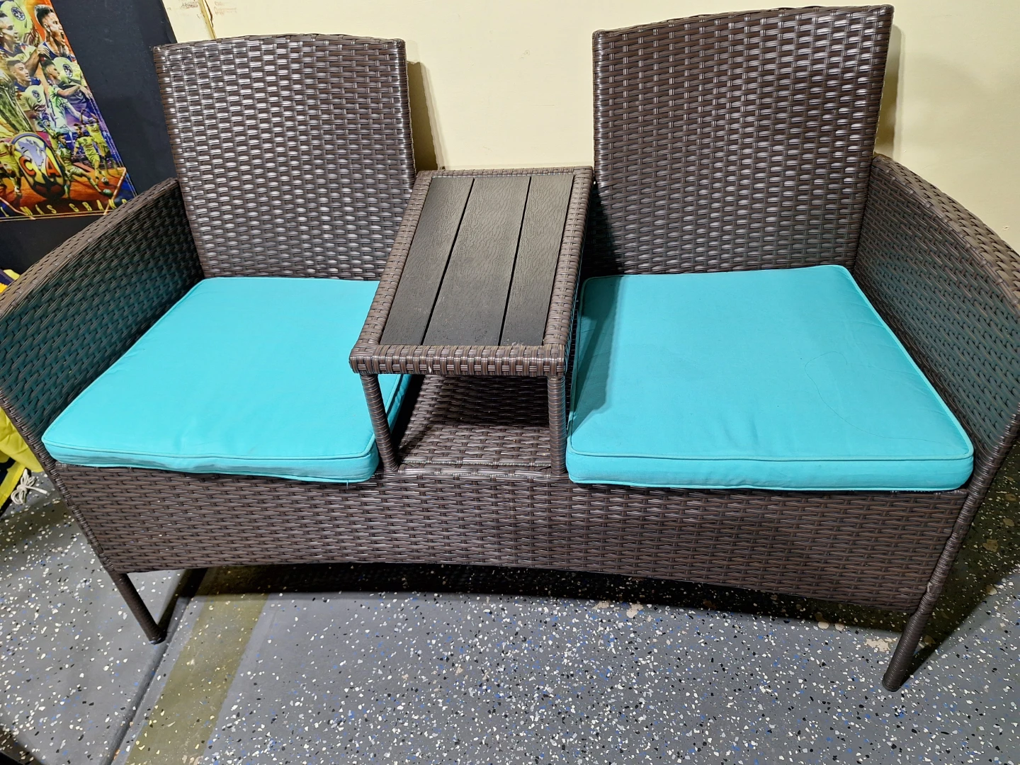 Patiojoy Wicker Loveseat with Table - Brown & Turquoise - photo 3