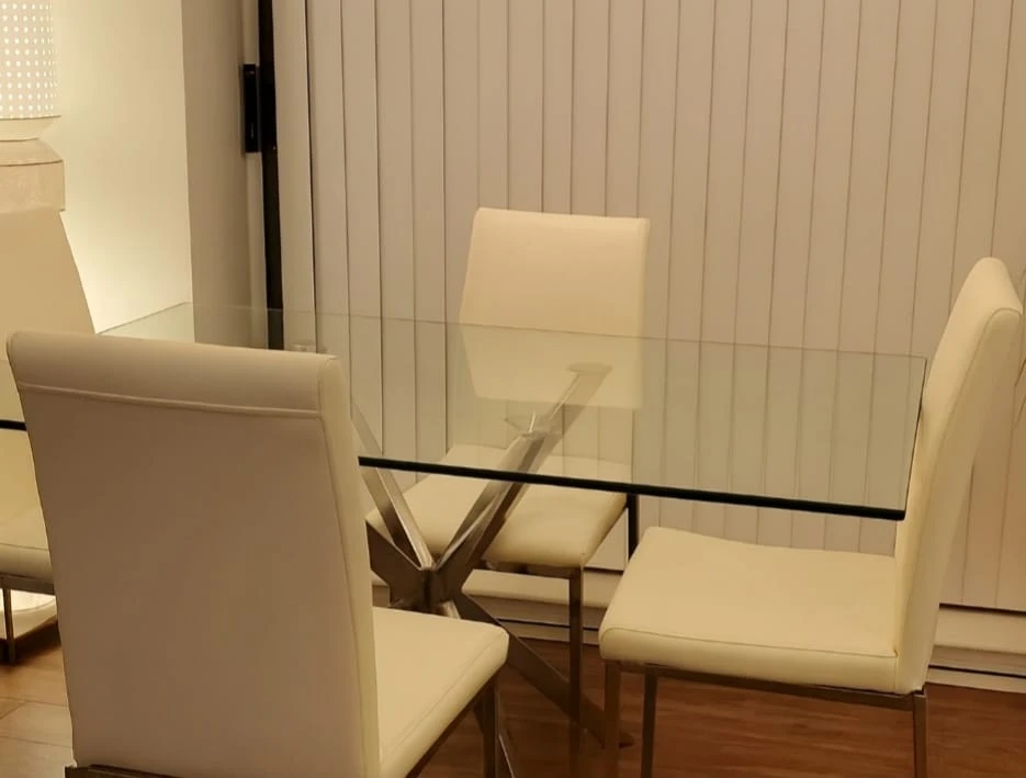 10 mm thick Glass Dining Table with Chrome Legs with four chair - photo 2