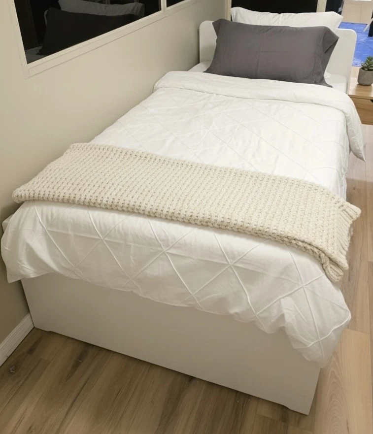 IKEA Brimnes Twin Bed Frame - White with pull out storage
