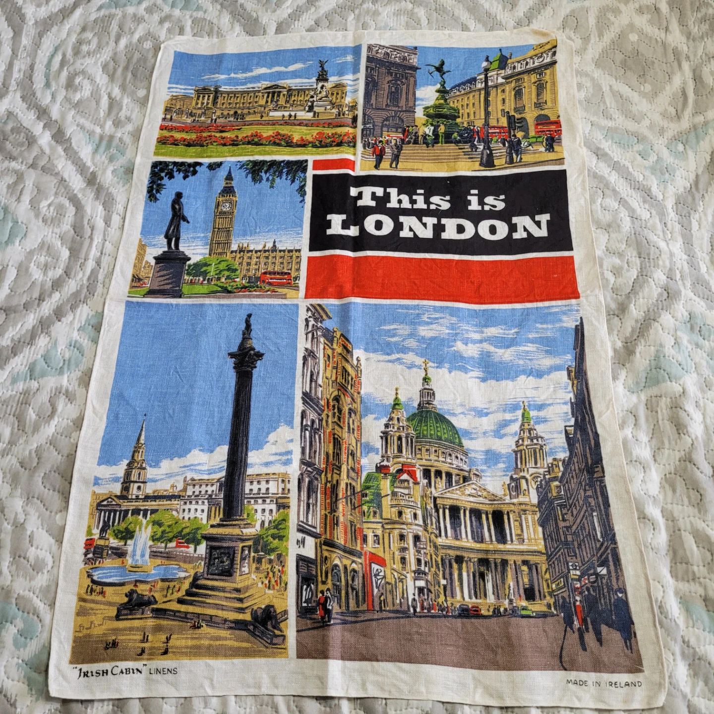 Vintage Irish Linen Kitchen Tea Towel 30"x20" London