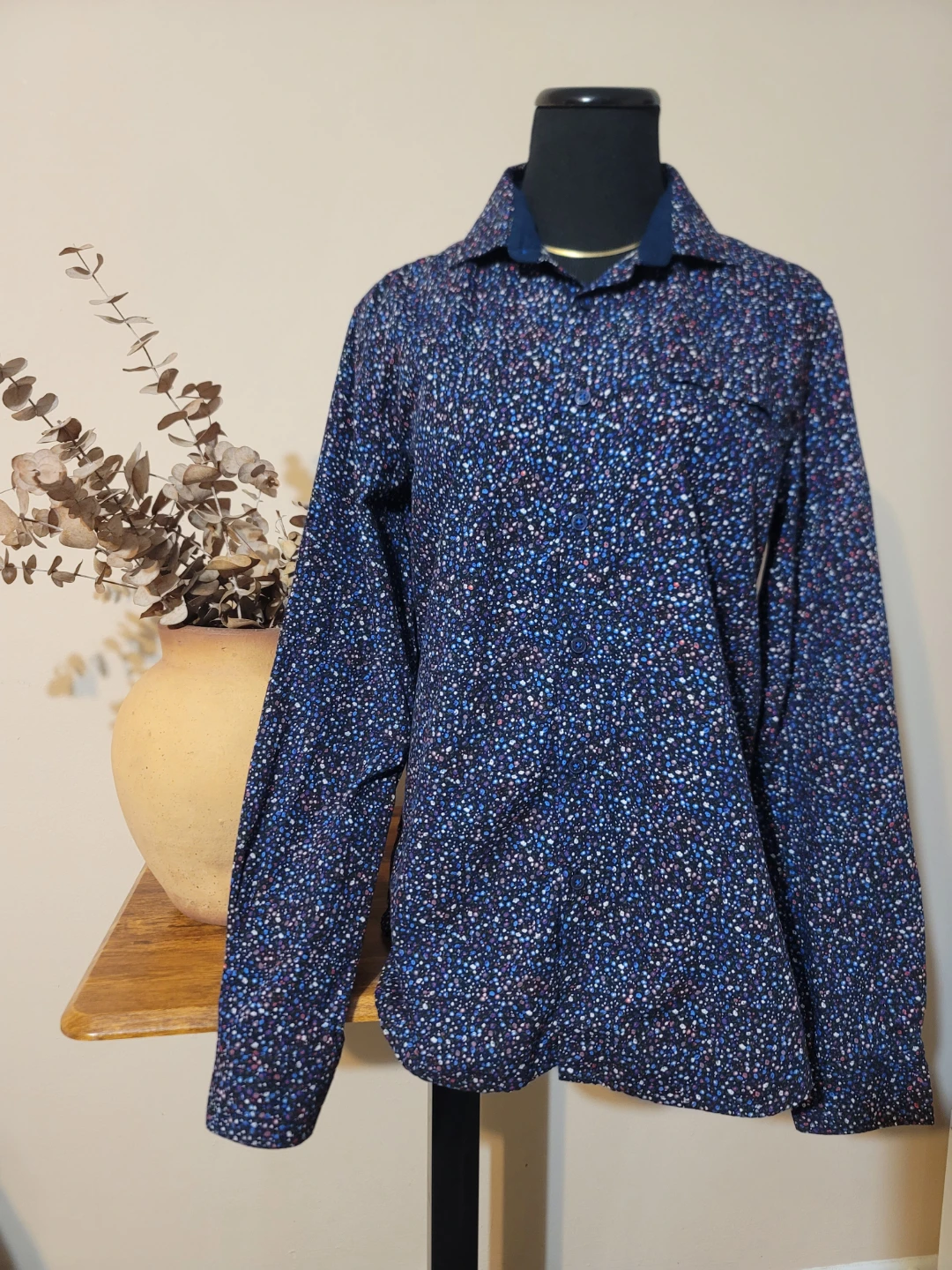 Denim & Flower Multicolor Floral Button Shirt Navy EUC Sz Sm