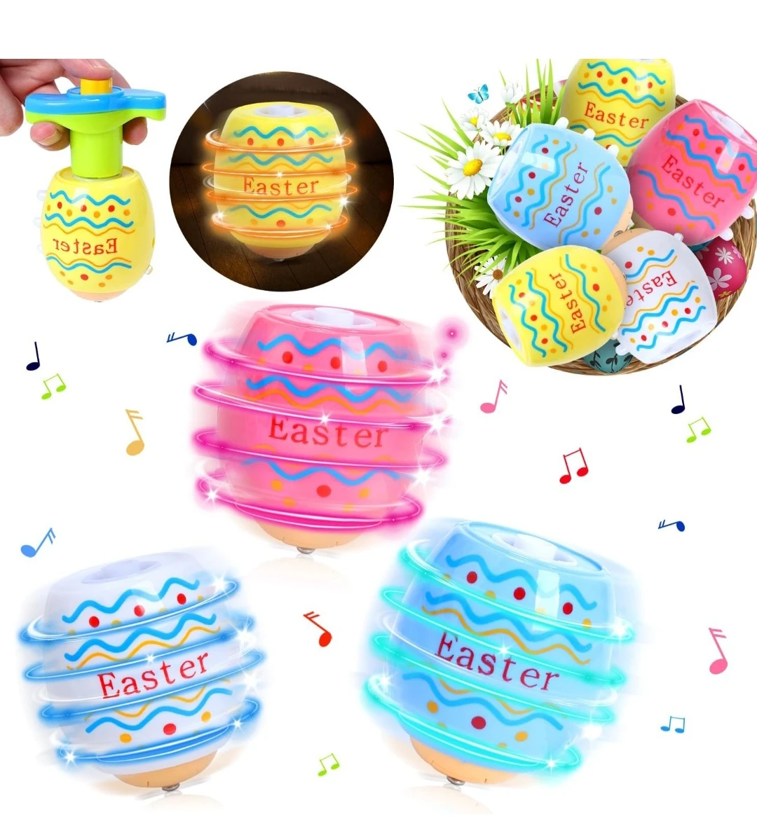 Light Up Musical Easter Egg Spinners - Set of 4 - photo 2