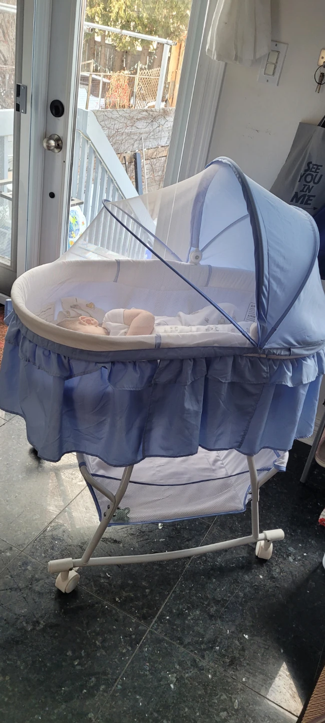 Blue Baby Bassinet with Mosquito Net