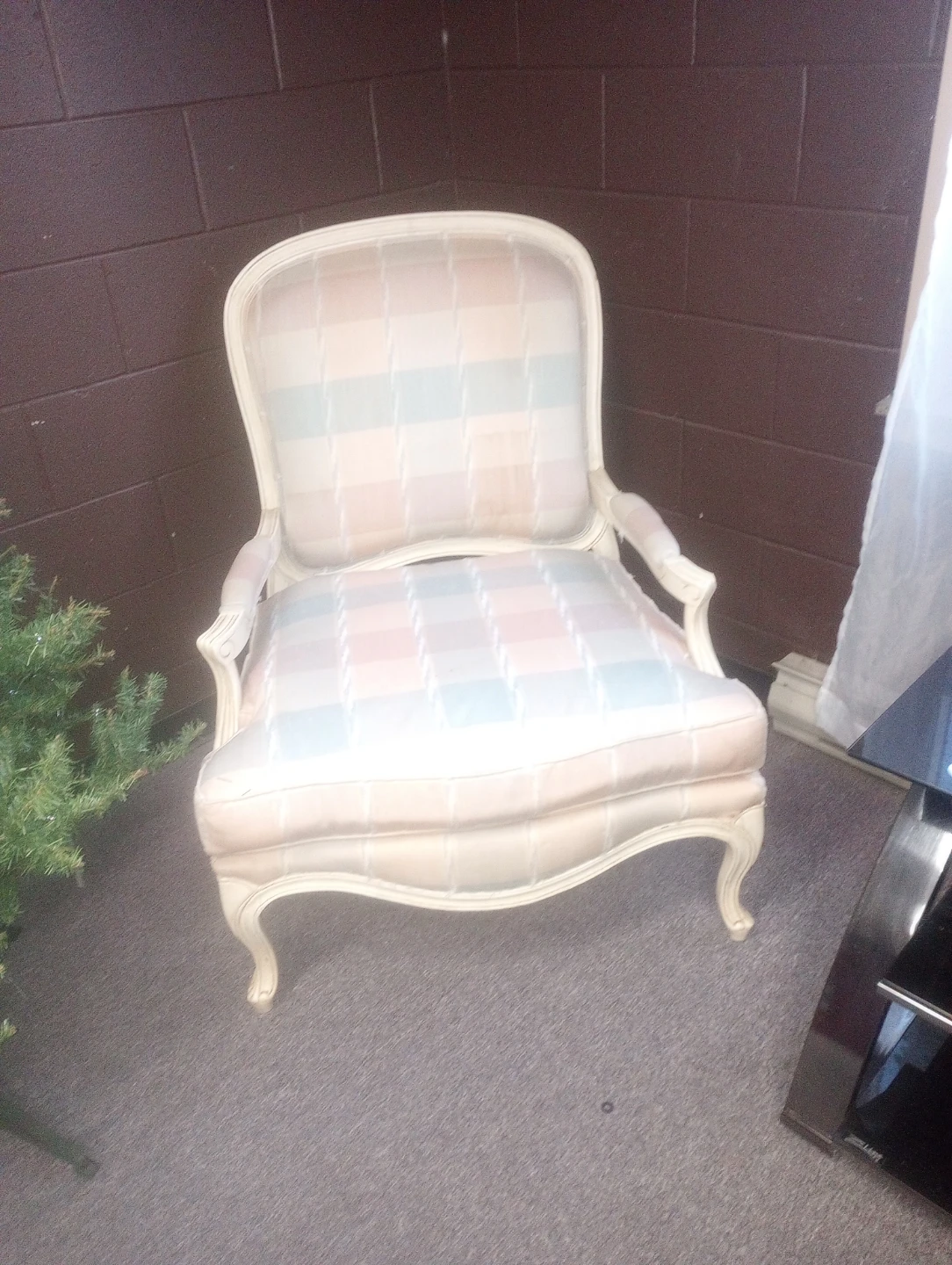 Vintage Accent Chair - Pastel Checkered Upholstery