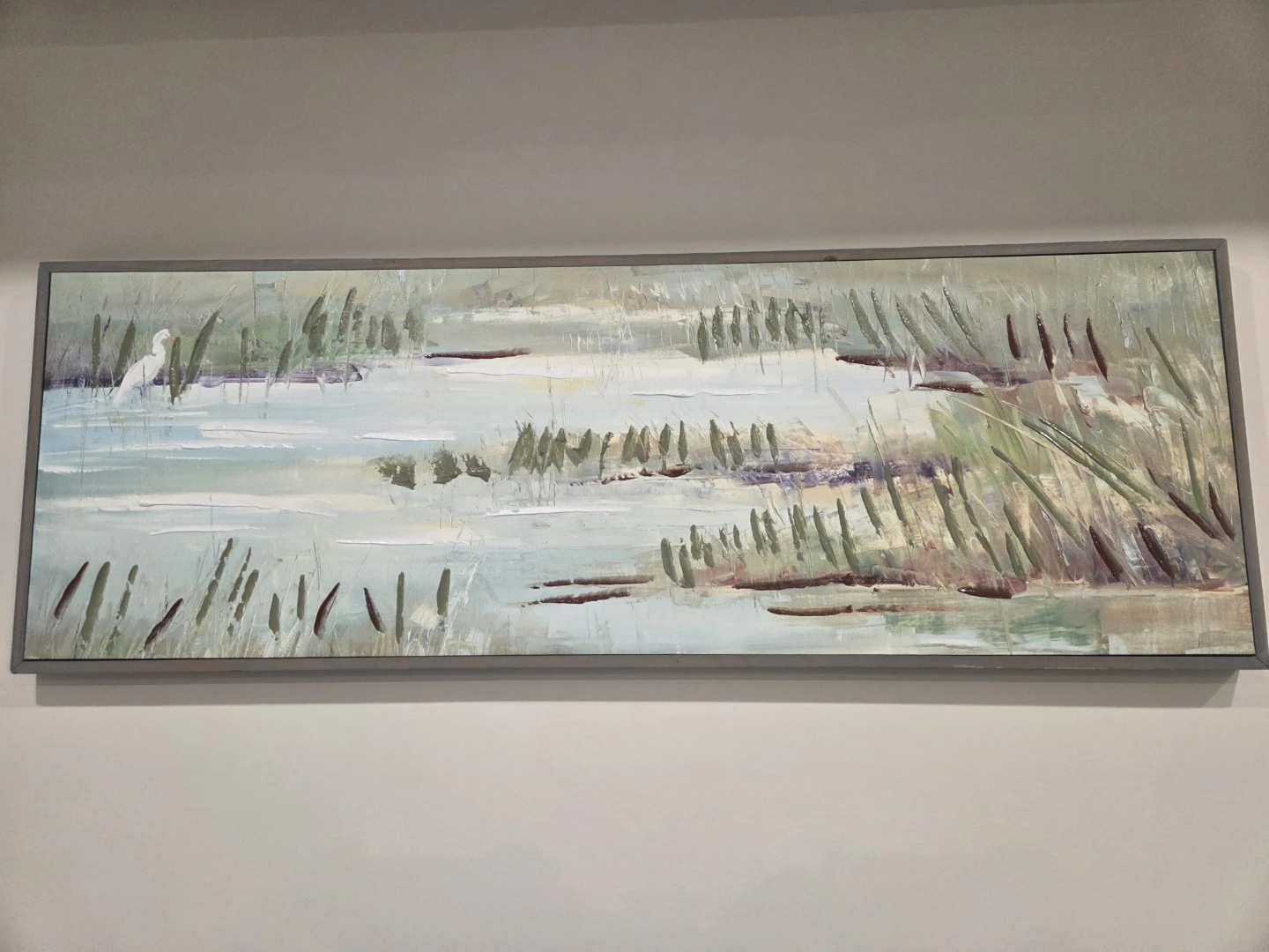 Framed Canvas Wall Art - Heron and Reeds Landscape