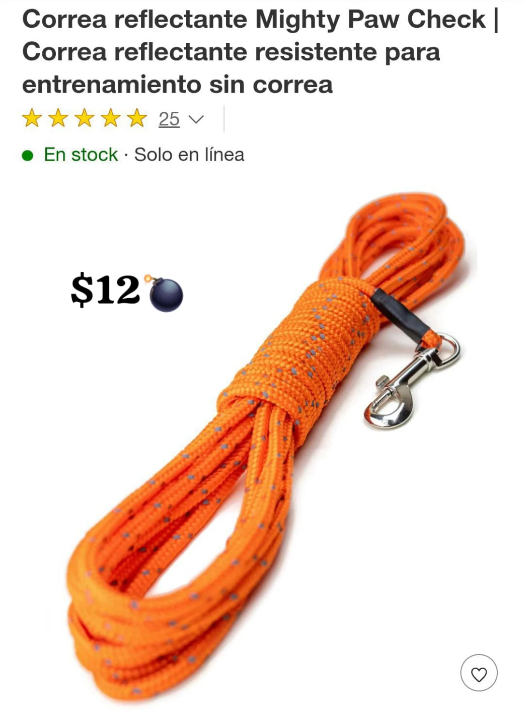 Mighty Paw Check Reflective Dog Leash - Orange