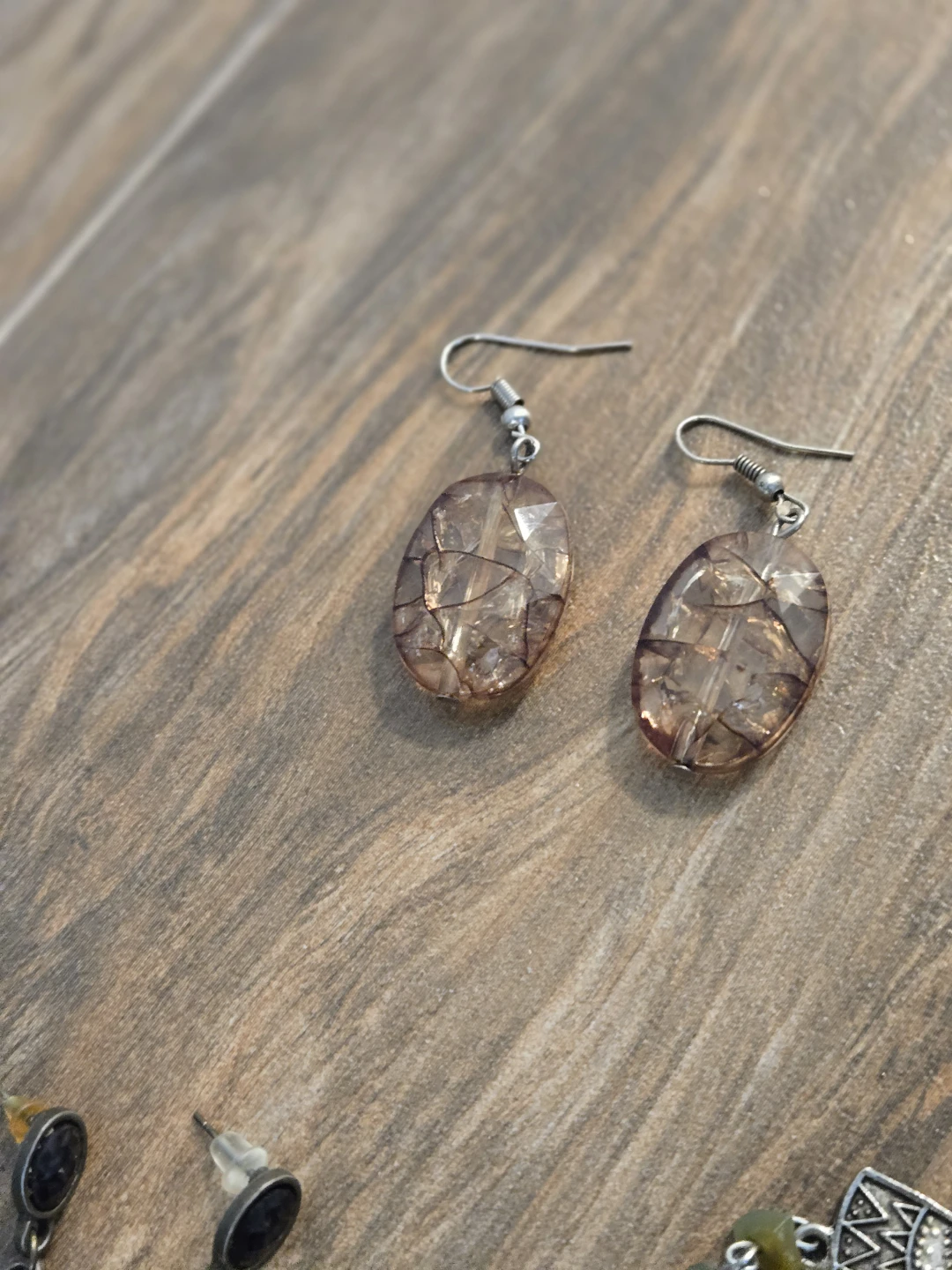 Brown Cracked Bead Drop Earrings