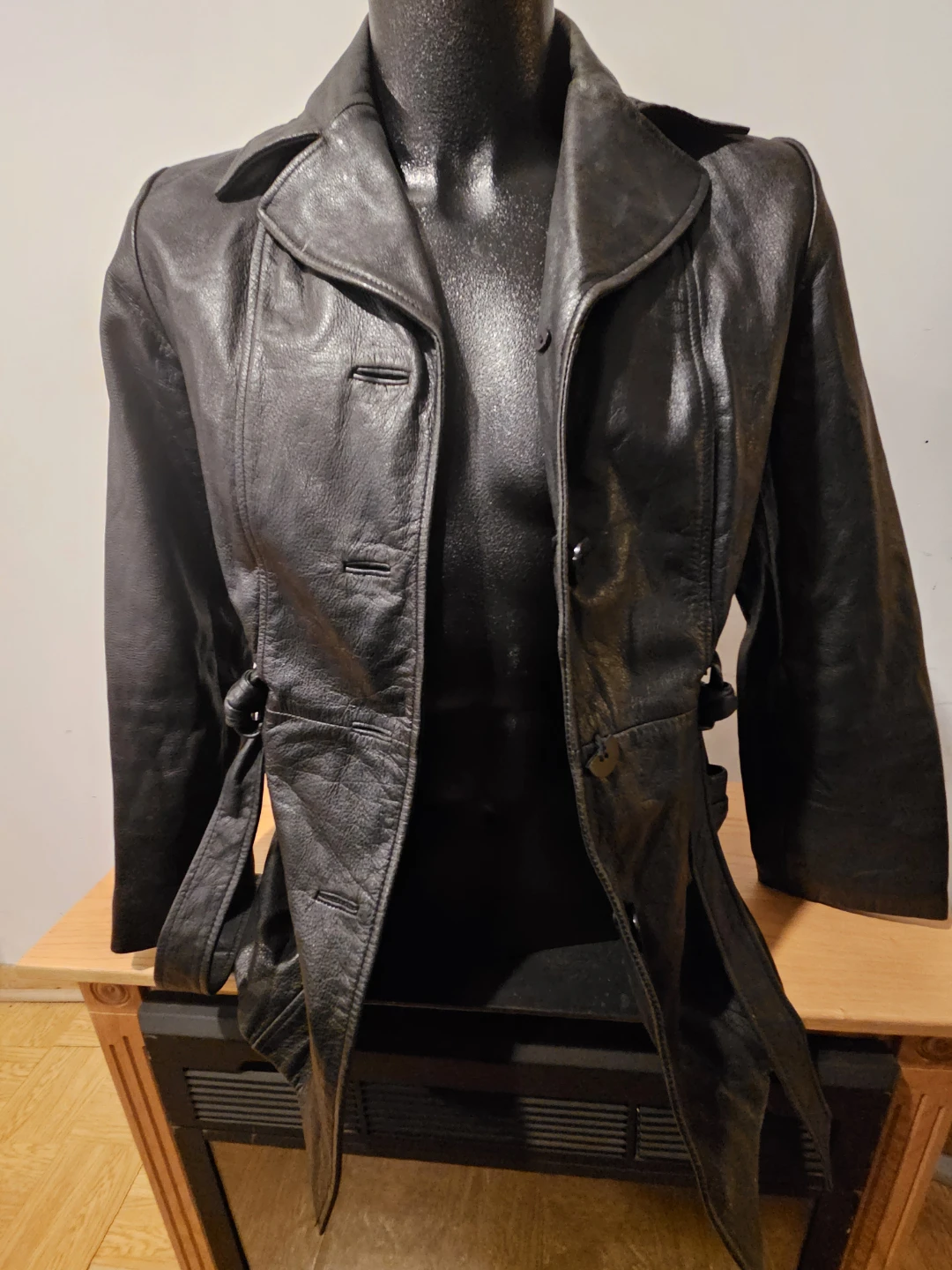 Genuine Leather Black Coat - Size M