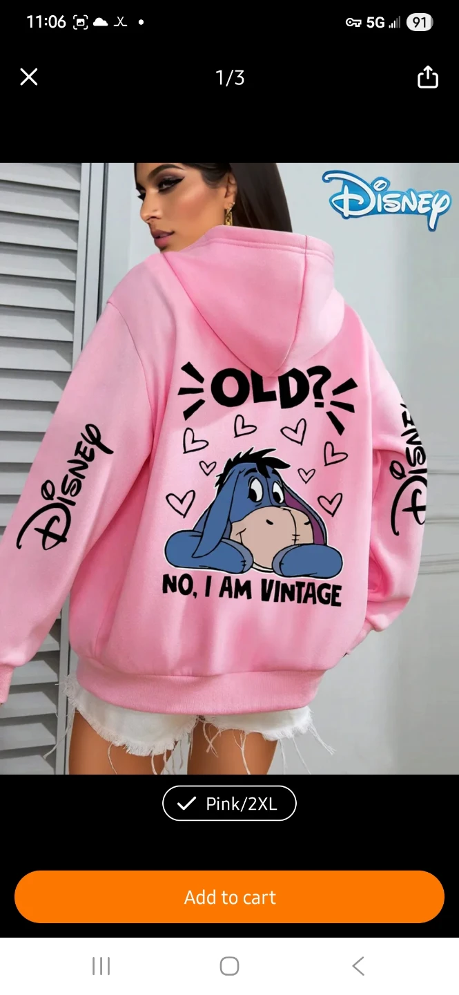 NEW Disney Eeyore "No, I Am Vintage" (XL Sizes) Pink Hoodie 💗