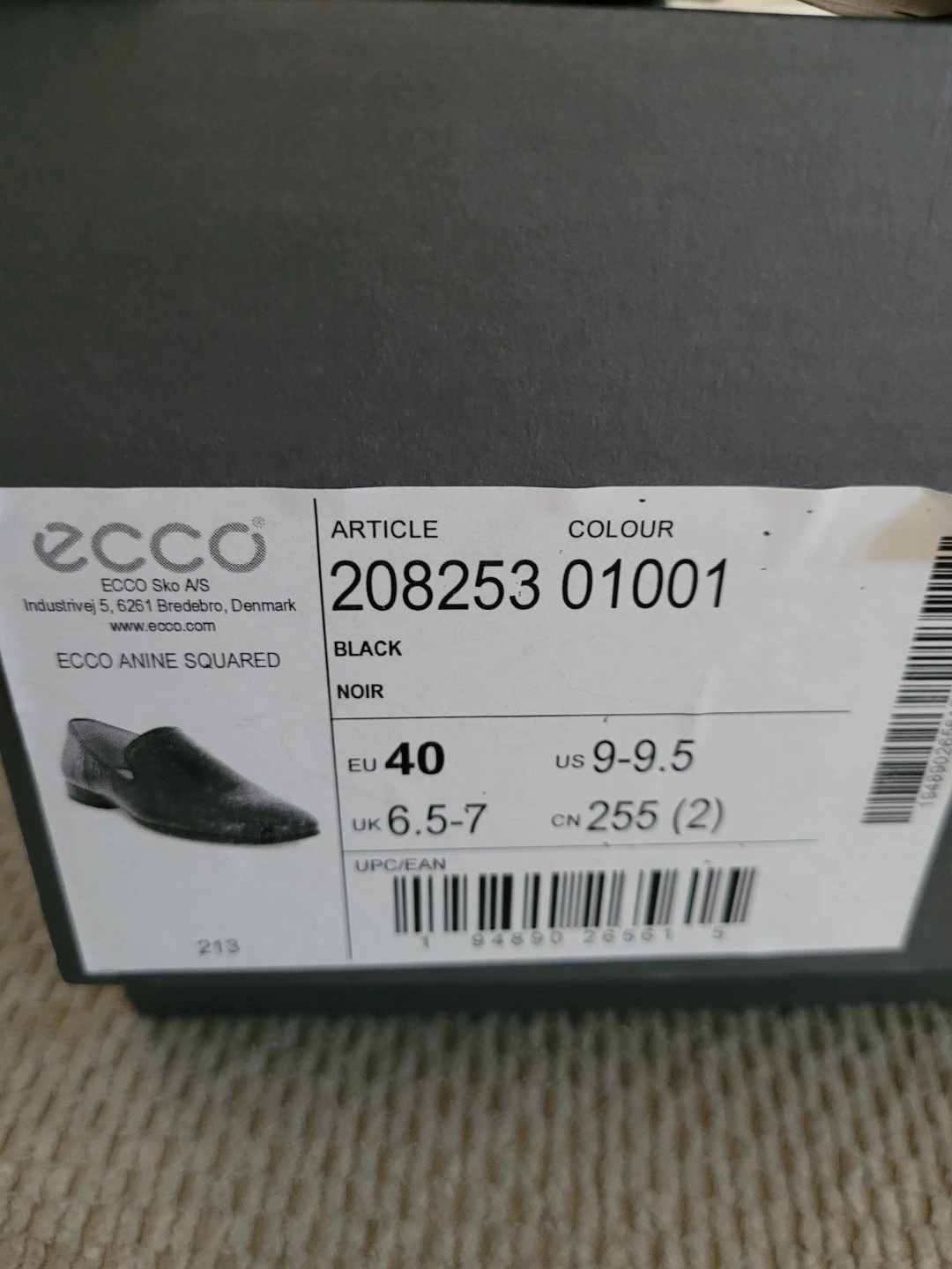 Ecco Anine Squared Black Loafers - Size US 9-9.5