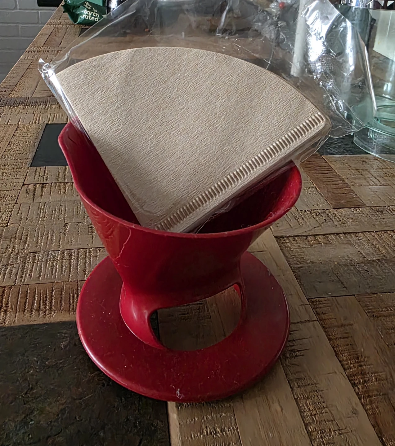 Red Coffee Filter Holder with Paper Filters
