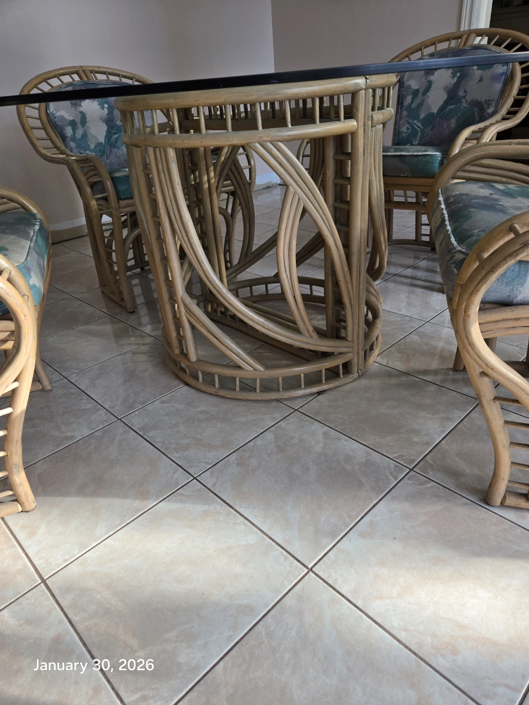 Rattan Dining Set with 60" Glass Top Table and 4 Chairs - photo 2
