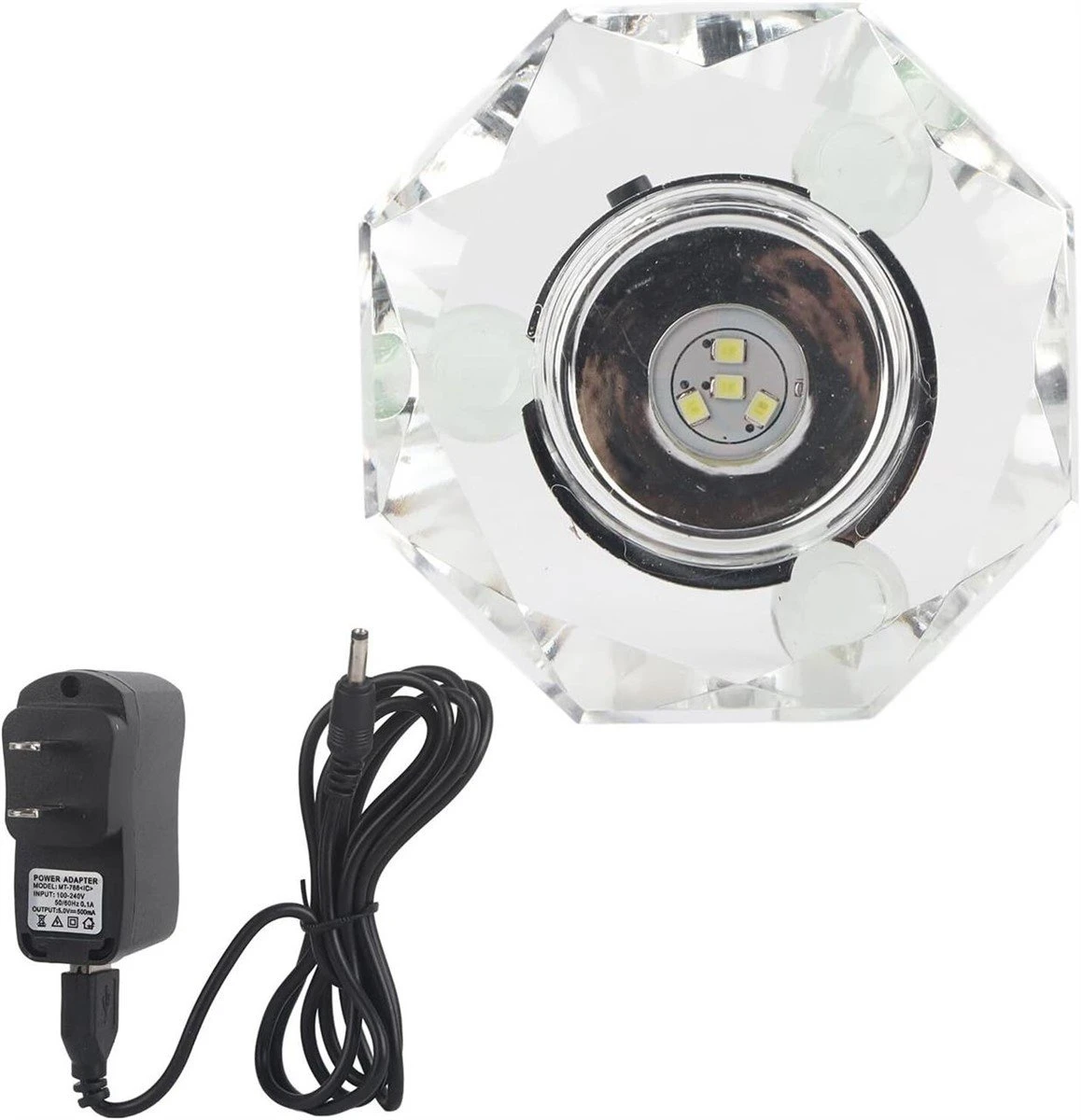 LED White Crystal Lamp Holder + Adapter