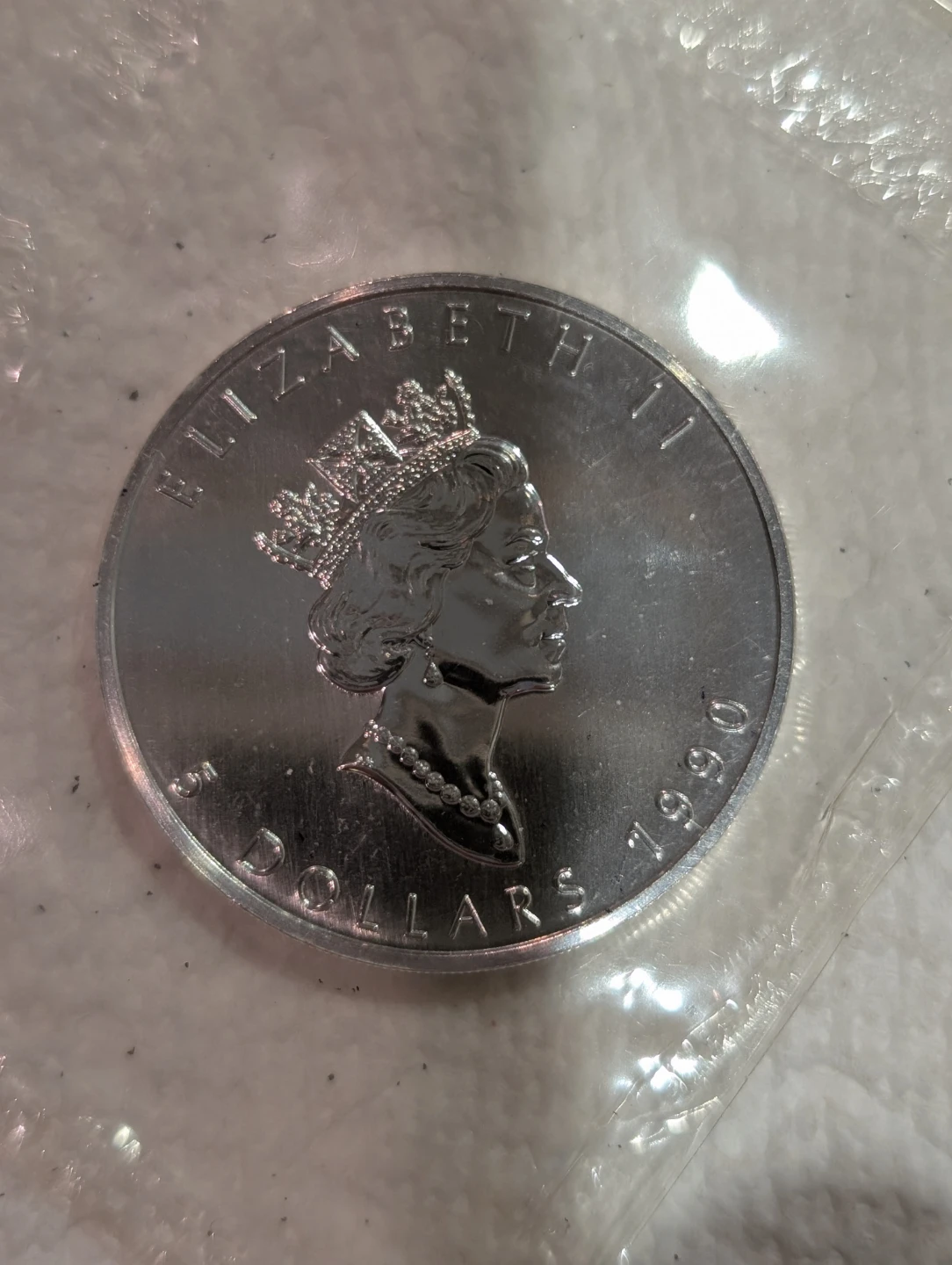 5 Dollars 1990 Canadian Silver Maple Leaf 1 oz Coin