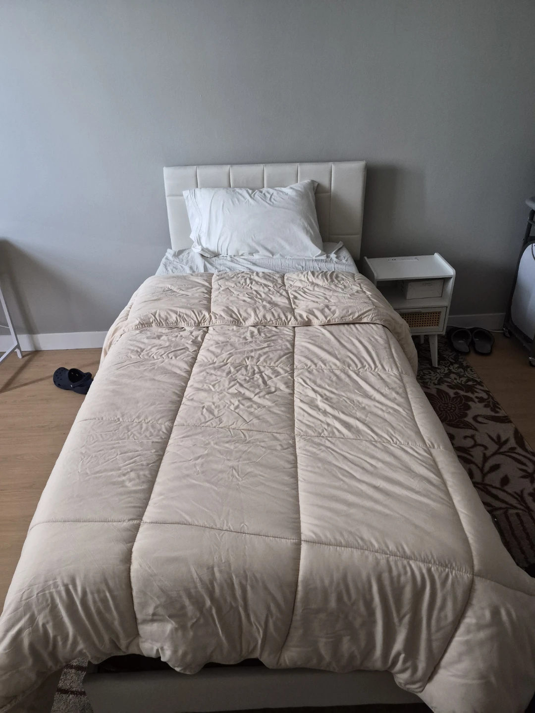 White Twin Bed Frame with Upholstered Headboard