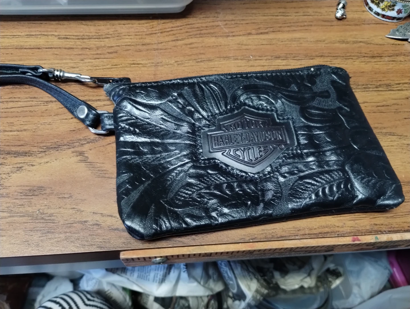 Harley-Davidson Black Leather Embossed Clutch/Pouch