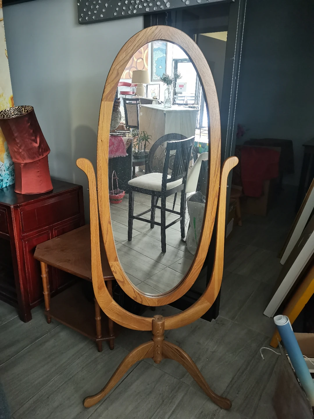 Oval Wood Floor Mirror oak solid wood AMISH