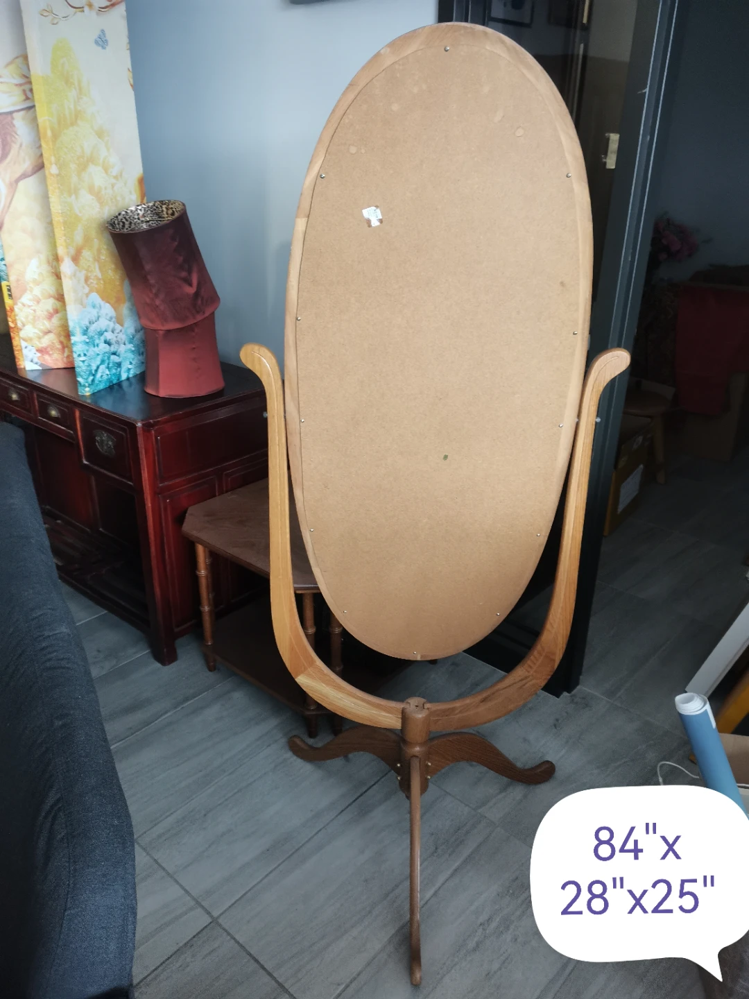 Oval Wood Floor Mirror oak solid wood AMISH - photo 2