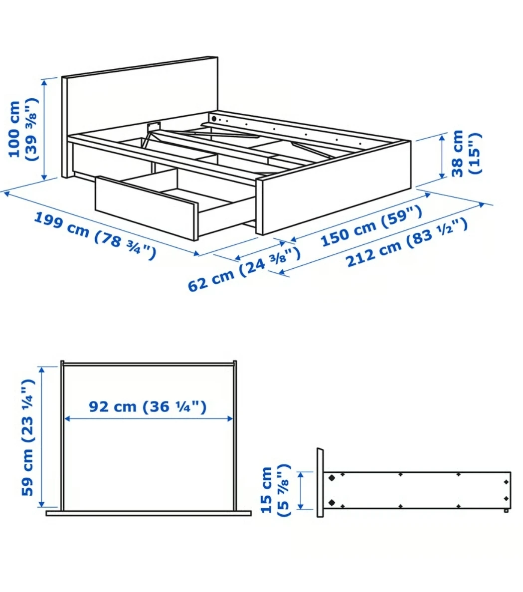 IKEA Malm Queen Size Bed Frame - Dark Brown