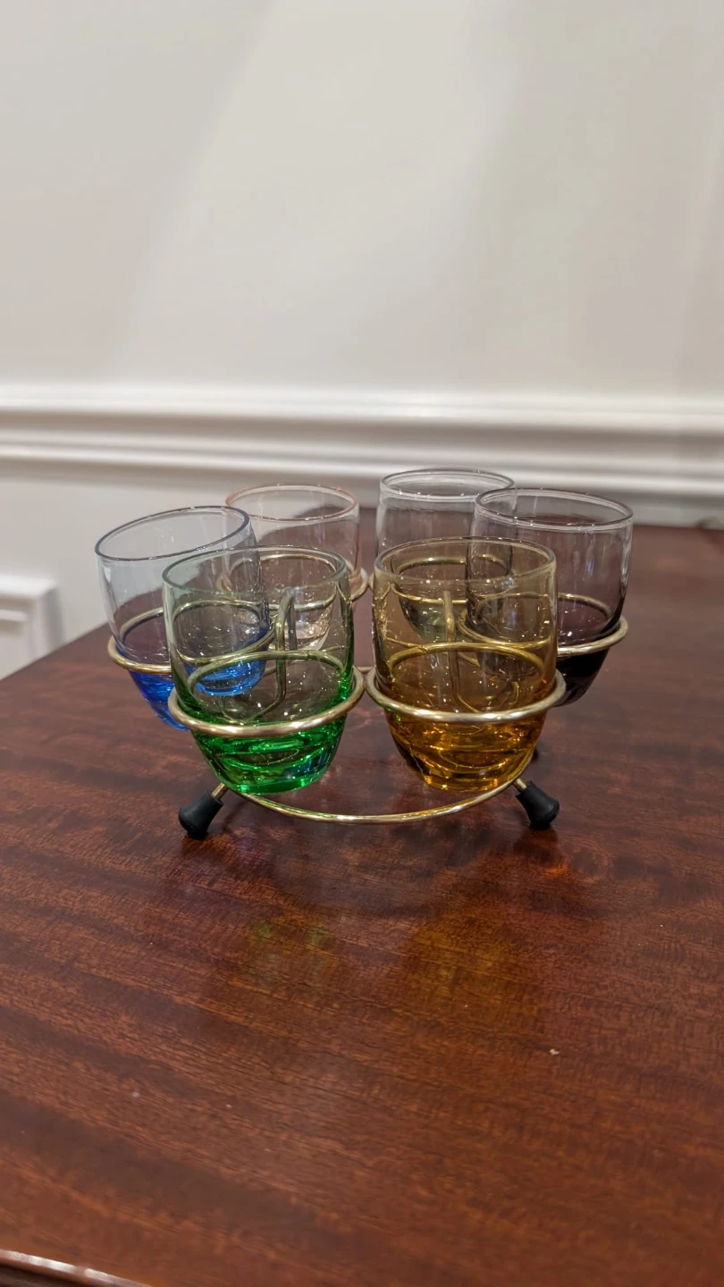 MCM Shot Glasses with brass Carrier Set from 1950s - photo 5