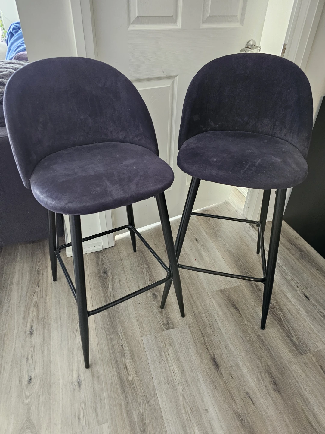 Set of 2 Bar Stools Dark bluish grey color