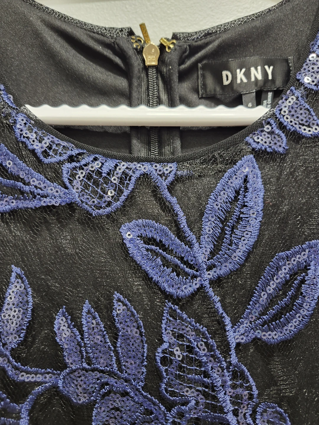 DKNY Black Blue Floral Lace Sequin Sleeveless Dress Size 4 - photo 2