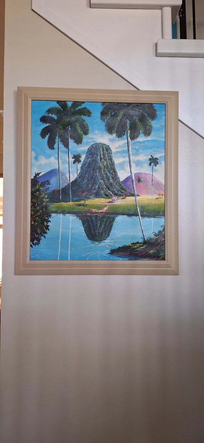 Framed Oil Painting of Tropical Landscape