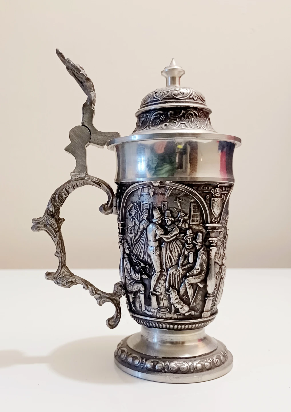 Vtg.Unique Pewter German Scene Beer Stein - photo 2