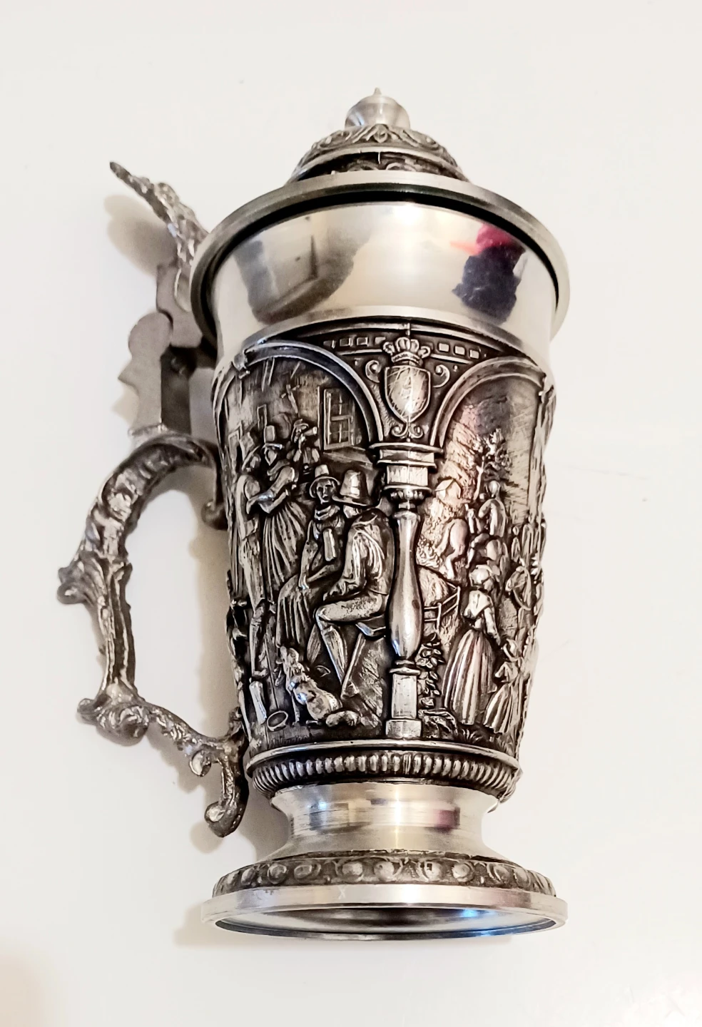 Vtg.Unique Pewter German Scene Beer Stein - photo 4