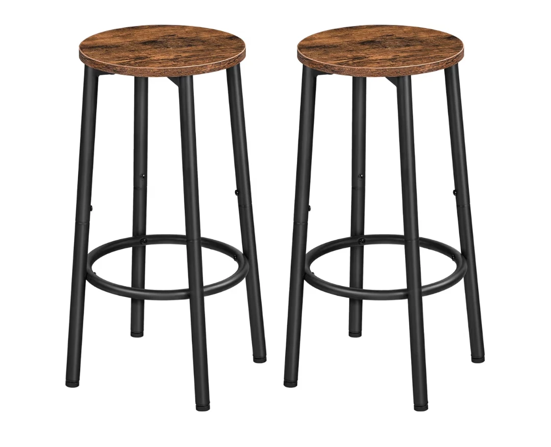 Set of 2 Bar Stools - Brown & Black