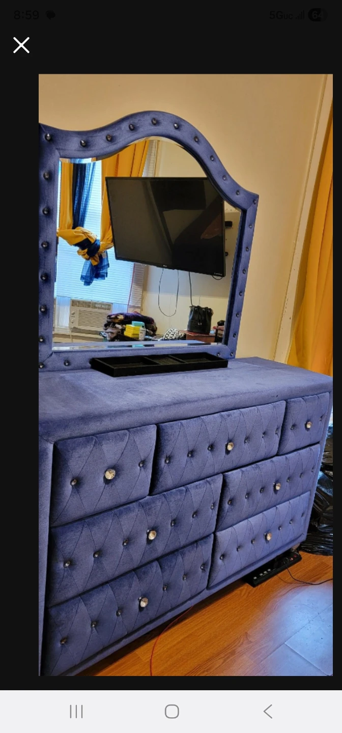 Blue Velvet Dresser with Mirror