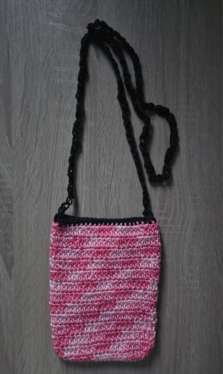 Crocheted Pink and White Shoulder Bag