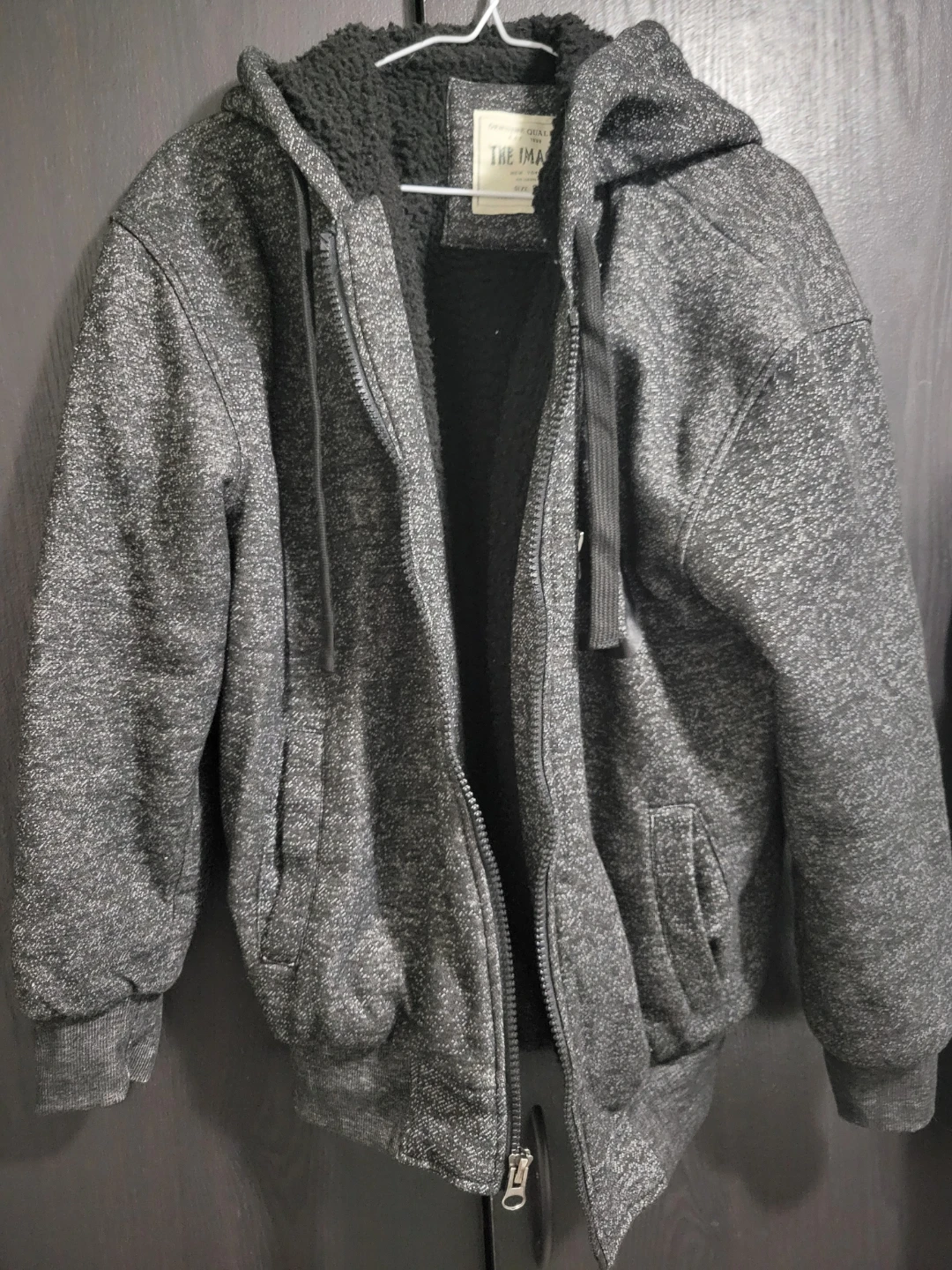 The Image Grey Sherpa-Lined Zip Hoodie - Size S