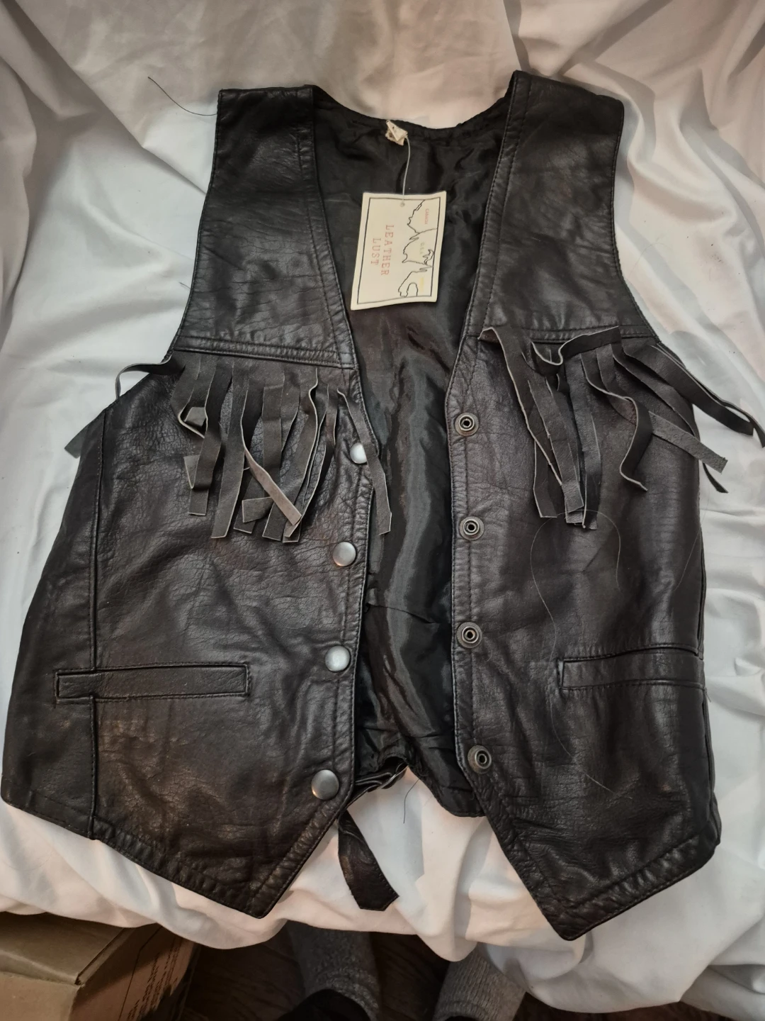 Fringed Leather Vest - Size Large