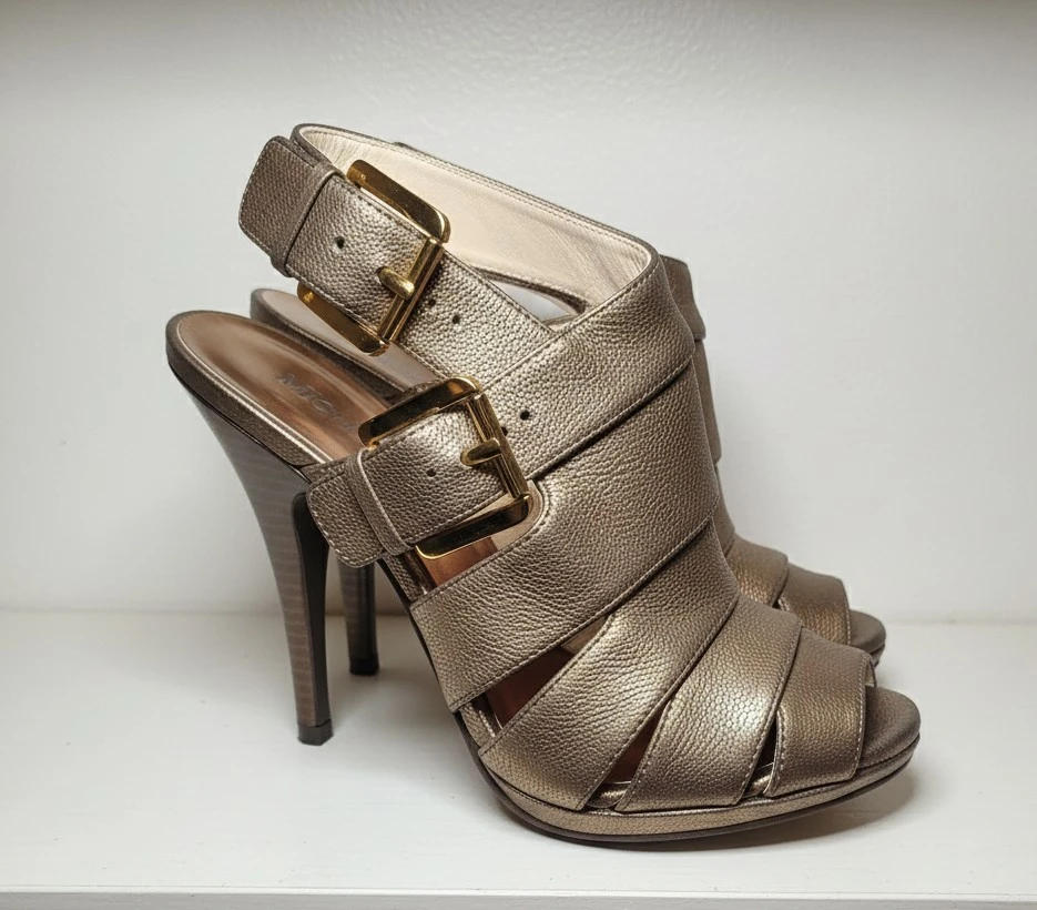 Michael Kors Gold Leather Strappy Heels Size 7M