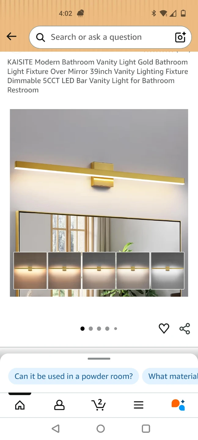 KAISITE Modern Gold Bathroom Vanity Light - 39 inch