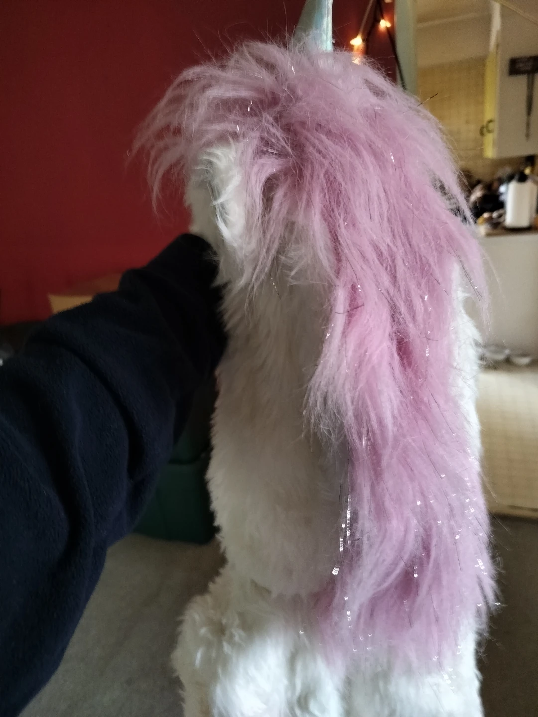White Furry Unicorn Hooded Vest cosume with Pink Mane - photo 3