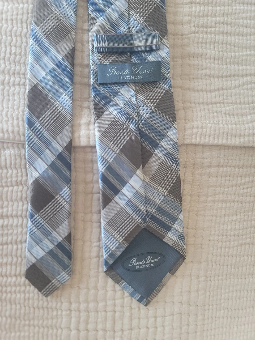 Pronto Uomo Blue and Grey Plaid Tie EUC Contemporary 100% Silk - photo 4