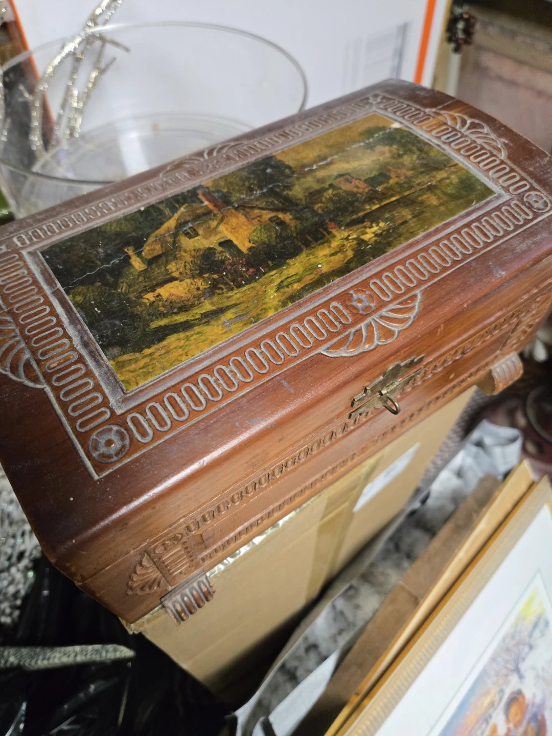 Vintage Wooden Keepsake Box with Mirror