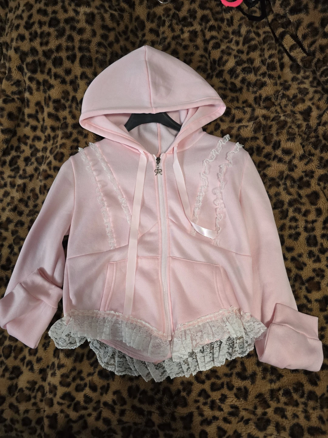 Pink Lace Trim Hoodie