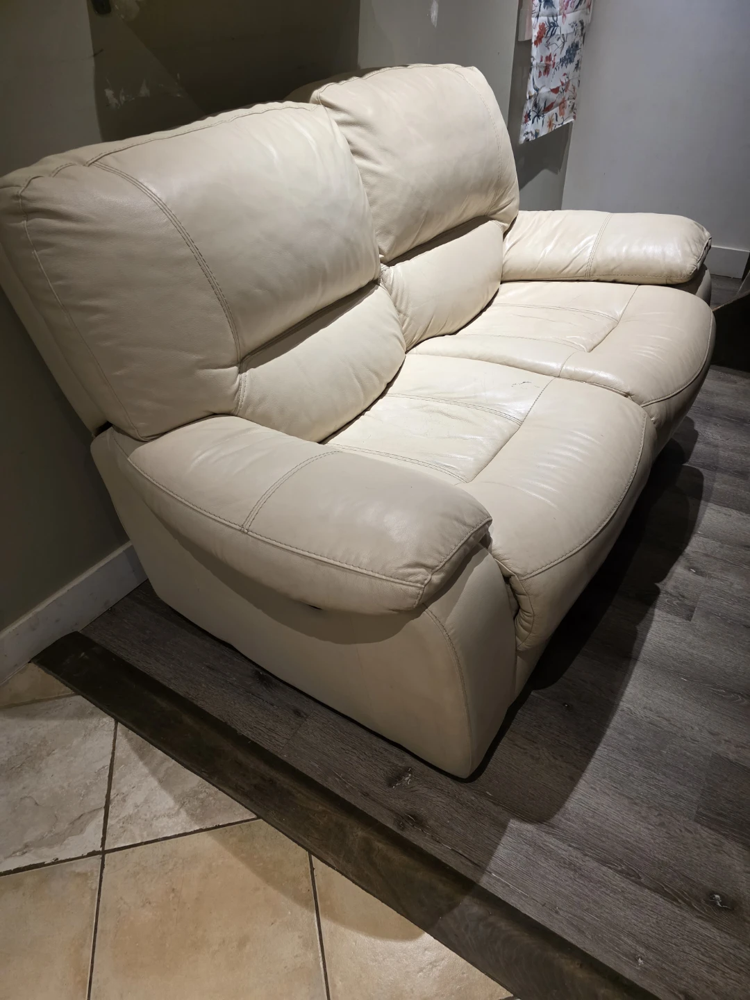Cream Leather Loveseat Sofa