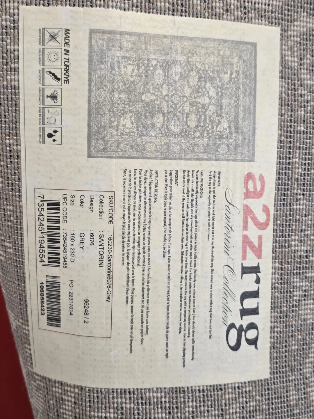 Like New - Azzrug Santorini Collection Grey Rug - photo 3