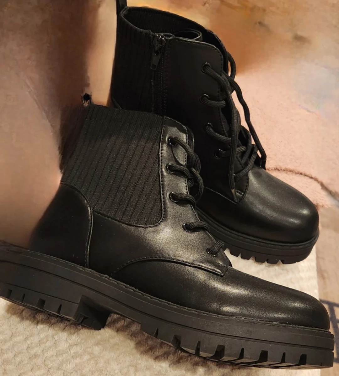 I.N.C. Girls  Black Combat Boots with Zipper and Laces