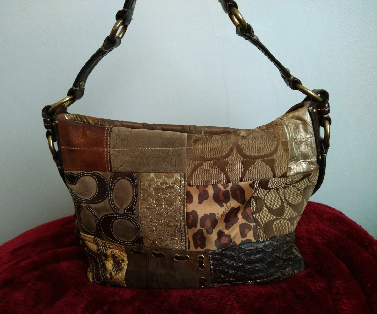 Vintage 2007 Y2K Coach Carly Leopard Patchwork Shoulder Bag