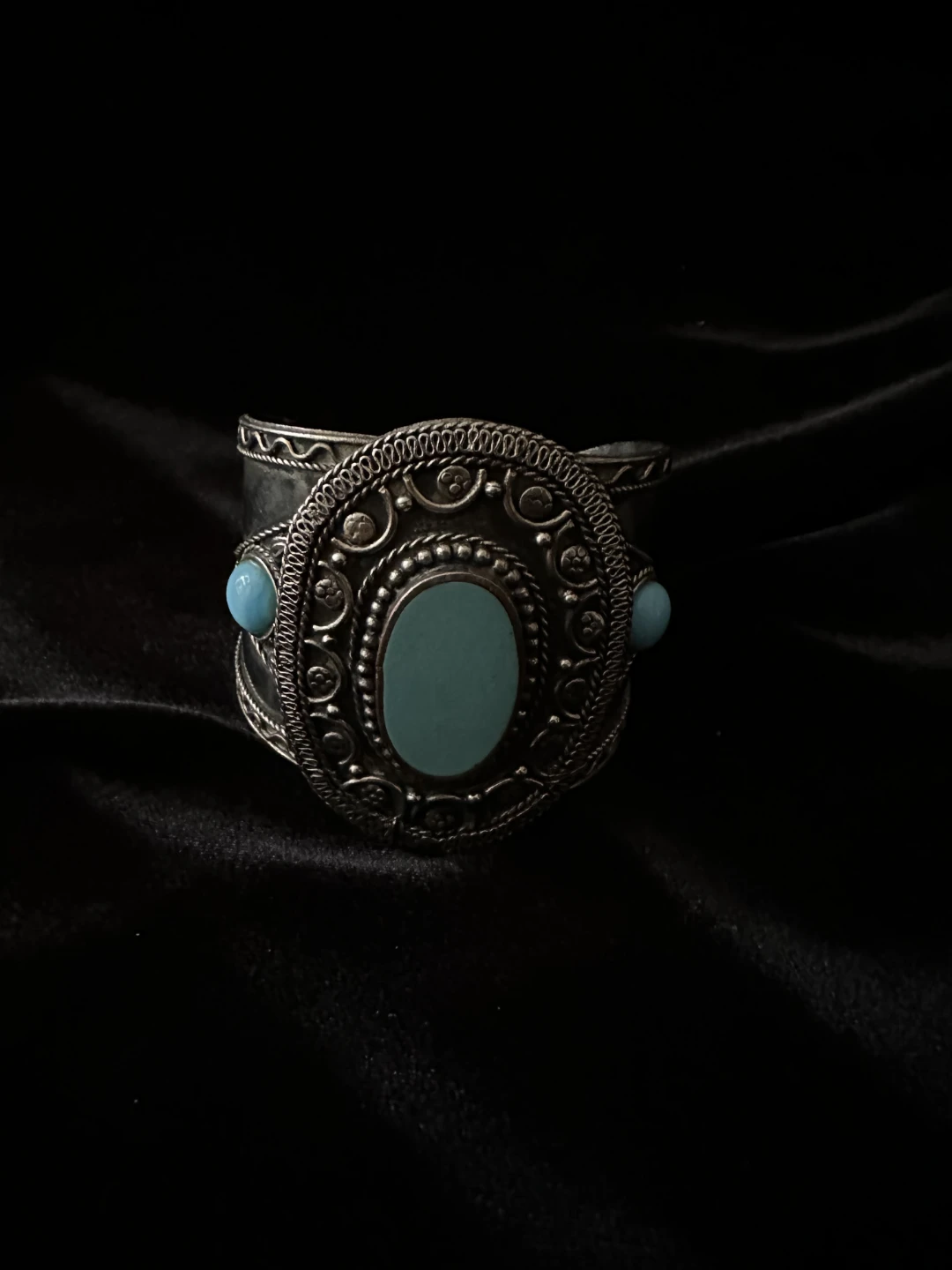 Silver Tone Cuff Bracelet with Turquoise - photo 2
