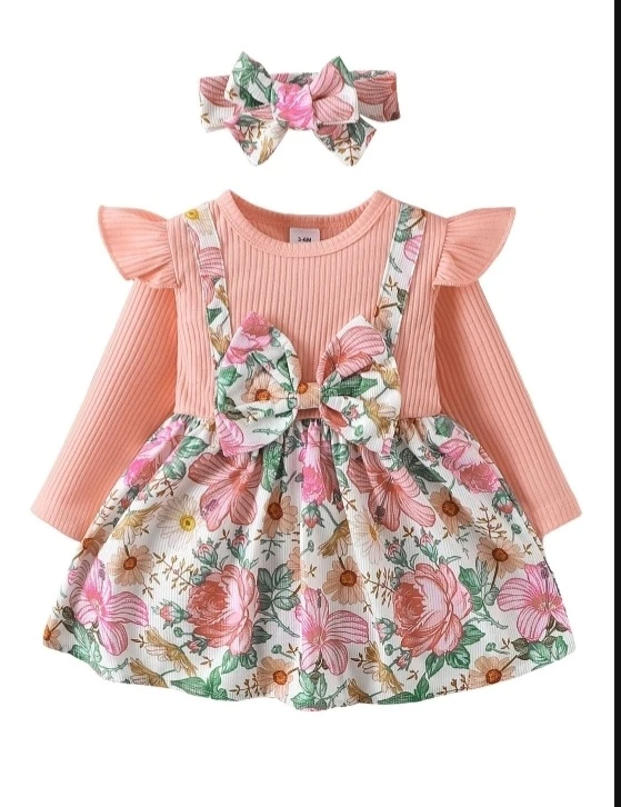 Floral Baby Dress with Headband (3-6M)