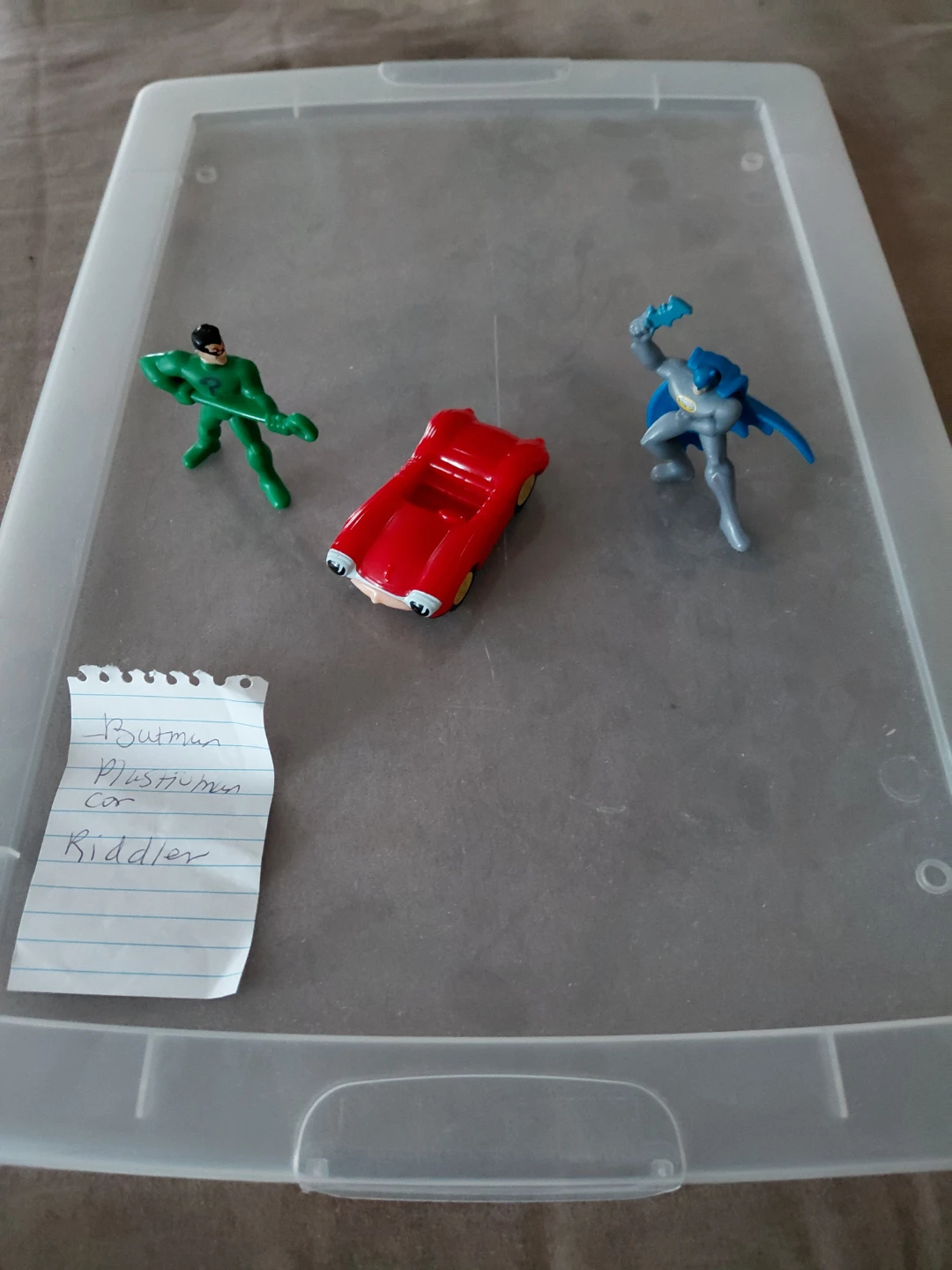 Batman, Robin, Riddler, and Plasticman Car Figures